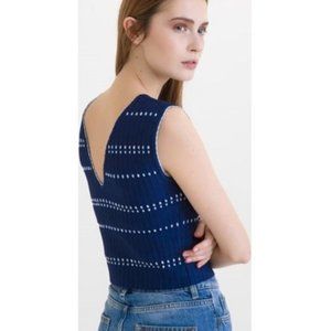 SandroNea Navy/White Knit Sleeveless Cropped Top Designer Size T3
